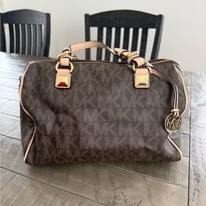 Michael Kors Brown Tan Signature Grayson Satchel
